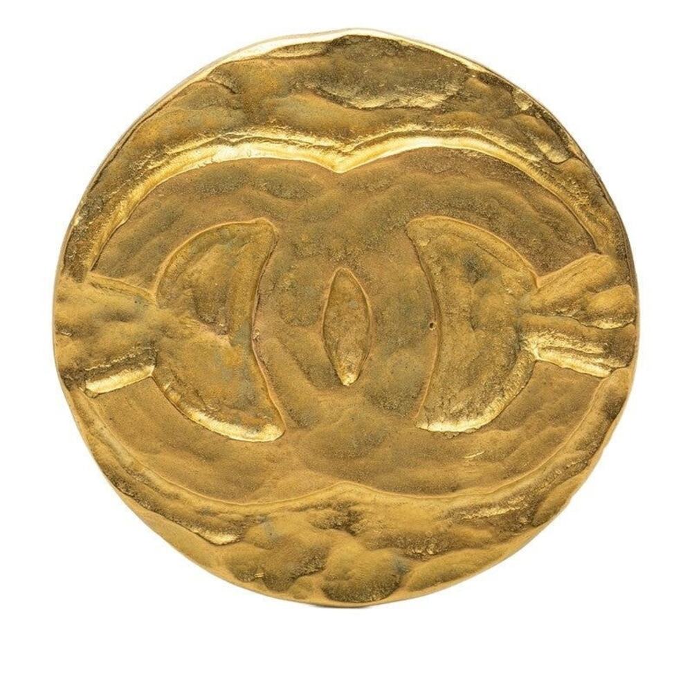 Chanel CC Logo Vintage Round Brooch 95P Engraved Gold Plated